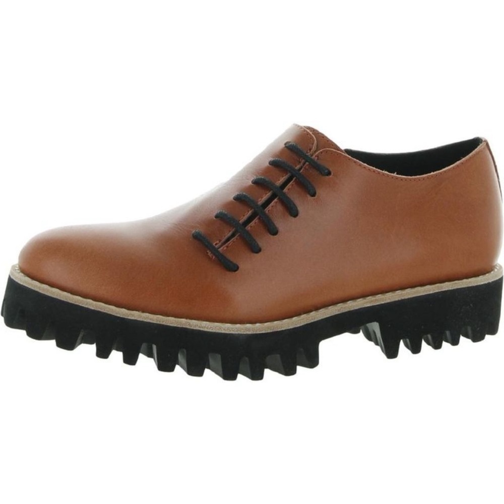 All Black Side Cord Lug Sole Oxfords Shoes EU 37.5 US 7 Orange Leather NWOB